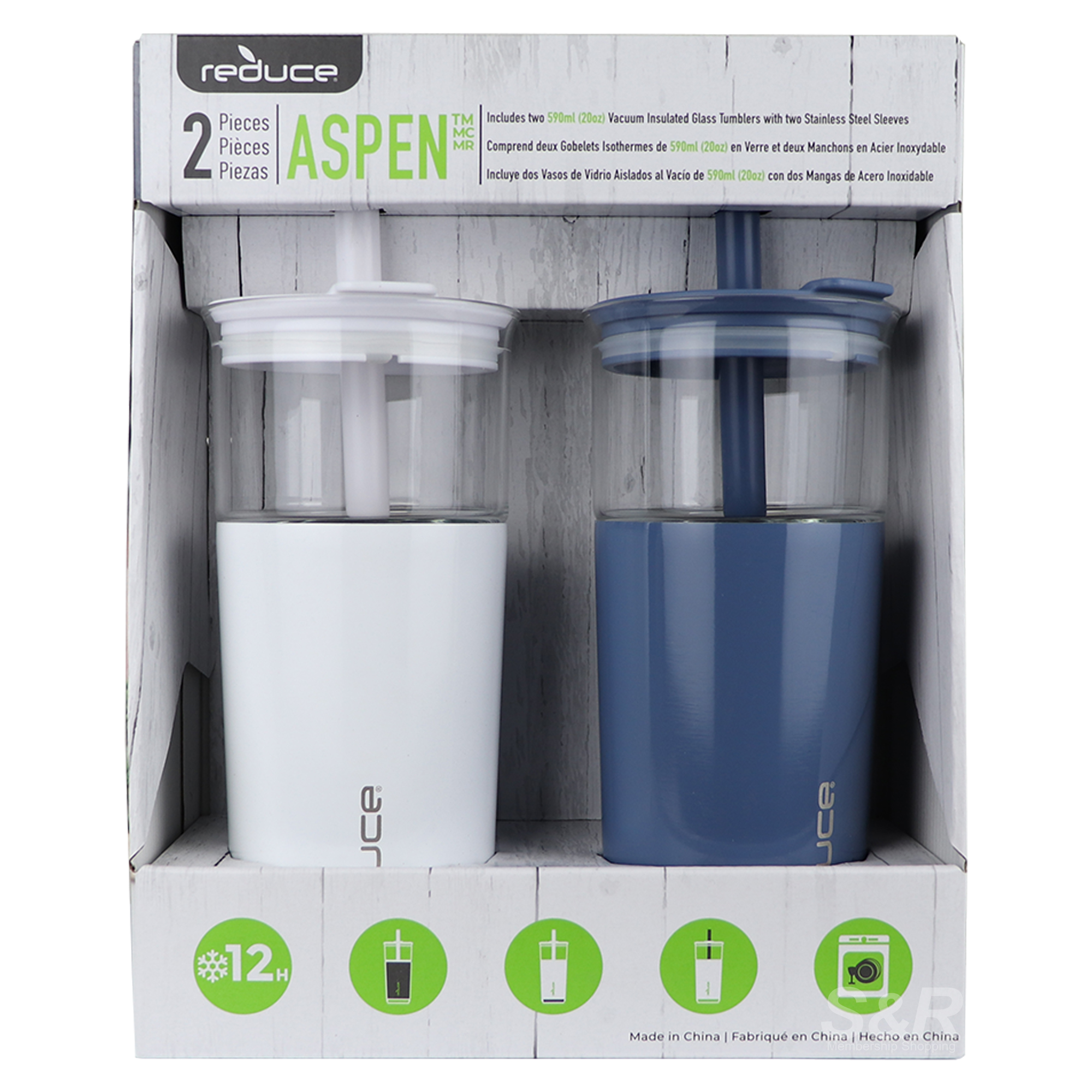 Reduce Aspen Vacuum Insulated Glass Tumblers 2x590mL Reduce Aspen Vacuum Insulated Glass Tumblers 2x590mL